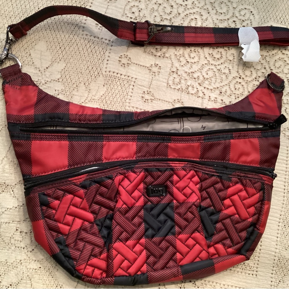 Lug NWOT Hippy buffalo check Red Plaid Crossbody Bag hard to find, seasonal bag.
